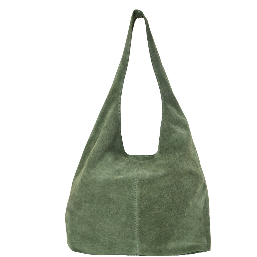 Suede Leather Hobo Boho Shoulder Bag Olive Green