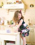 Kids Apron in Black Floral Cotton