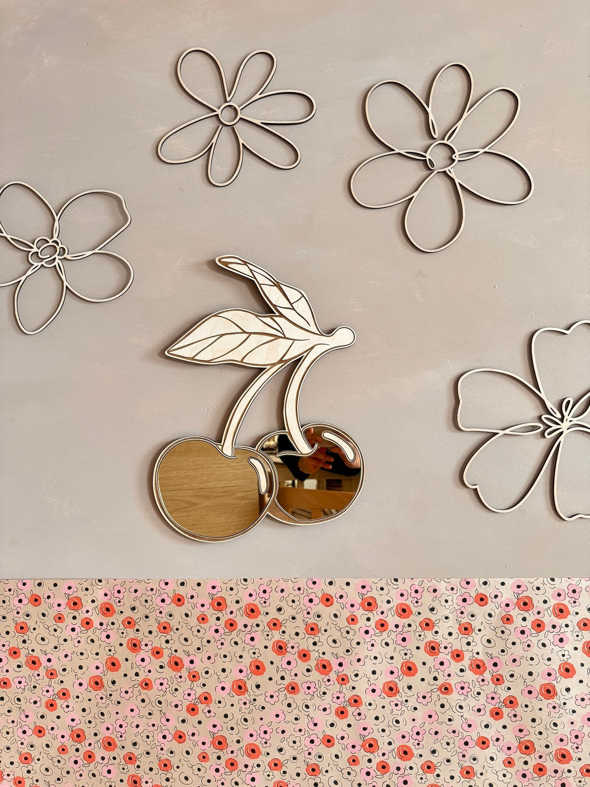 Kids Cherry Mirror With Gold Acrylic And Wooden Frame