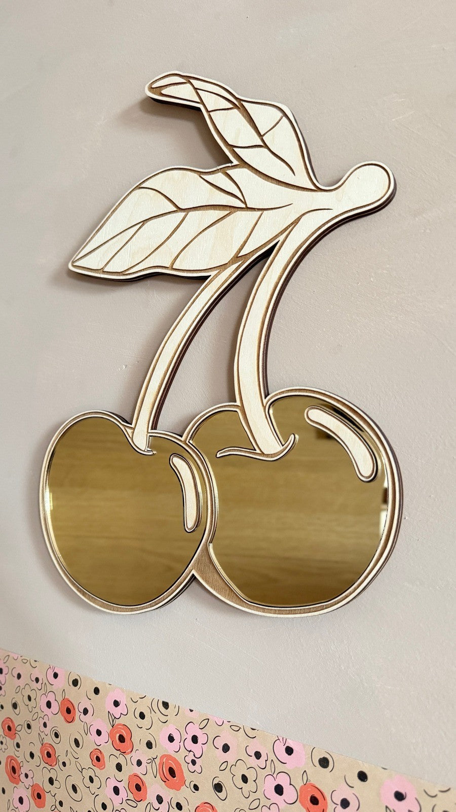 Kids Cherry Mirror With Gold Acrylic And Wooden Frame