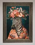 Kimono Zebra Flowers Framed Wall Art