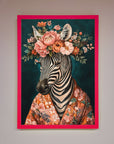 Kimono Zebra Flowers Framed Wall Art