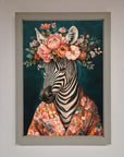 Kimono Zebra Flowers Framed Wall Art