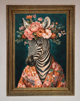 Kimono Zebra Flowers Framed Wall Art