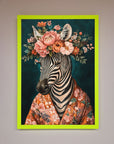 Kimono Zebra Flowers Framed Wall Art