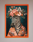 Kimono Zebra Flowers Framed Wall Art