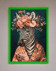 Kimono Zebra Flowers Framed Wall Art