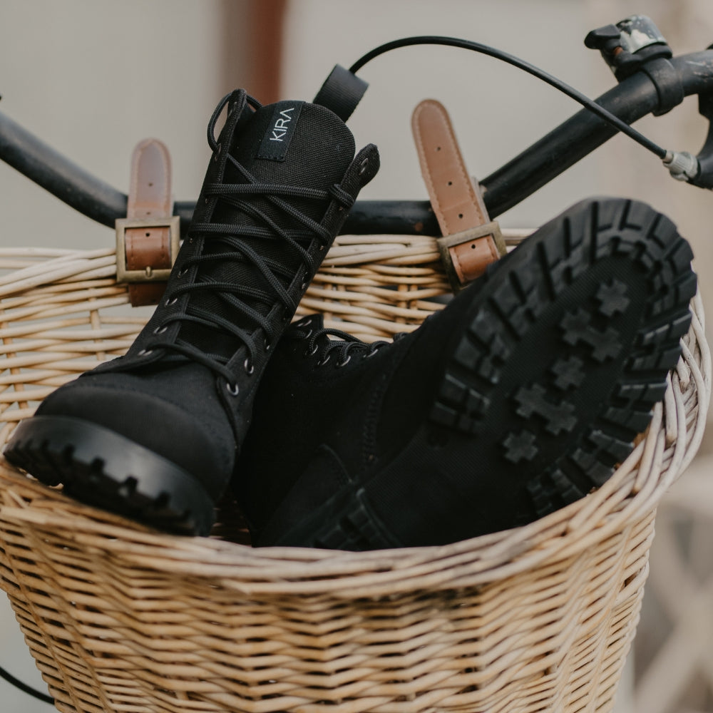Black Vegan Boots with Recycled Materials