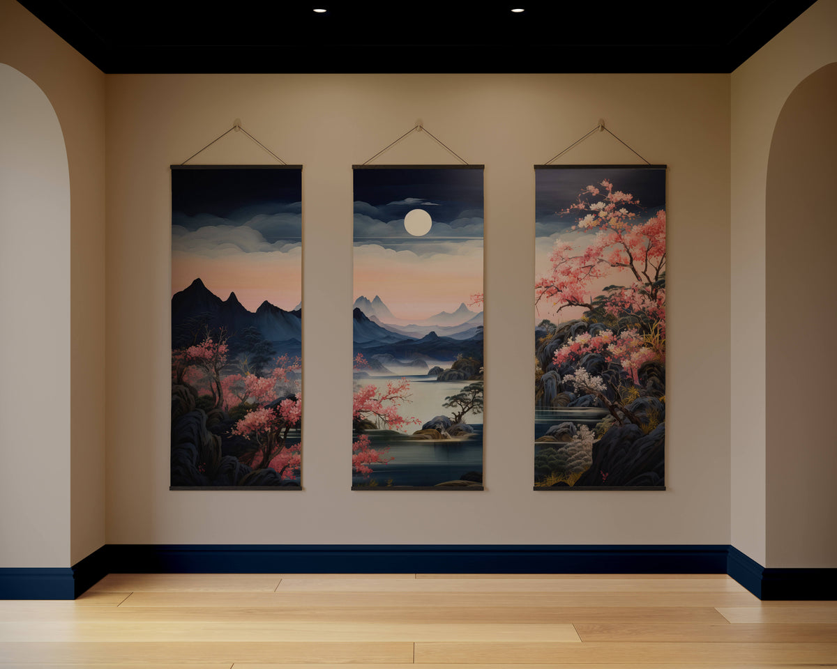 Moonlight Night Cherry Blossom Tapestry