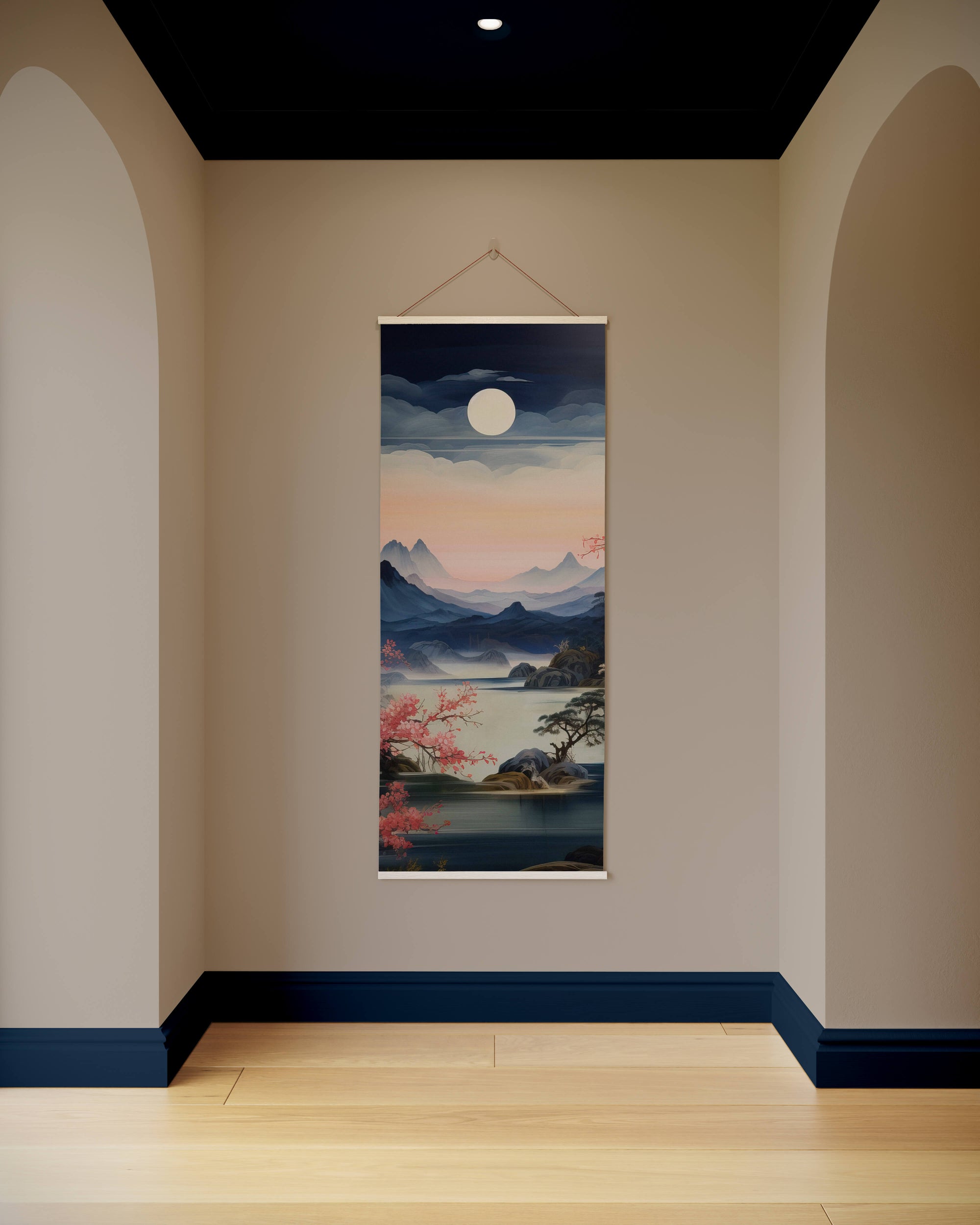 Moonlight Night Cherry Blossom Tapestry