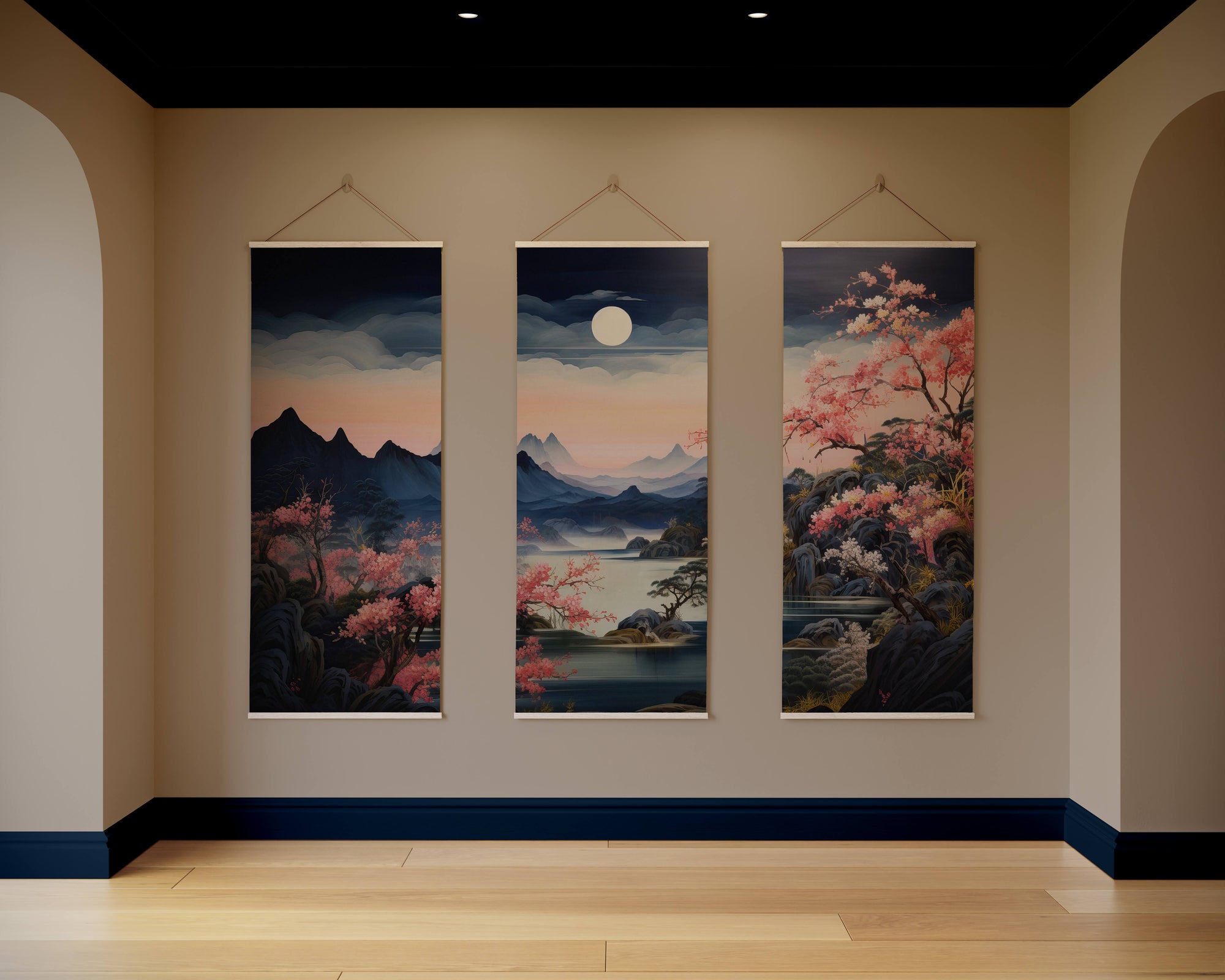 Moonlight Night Cherry Blossom Tapestry