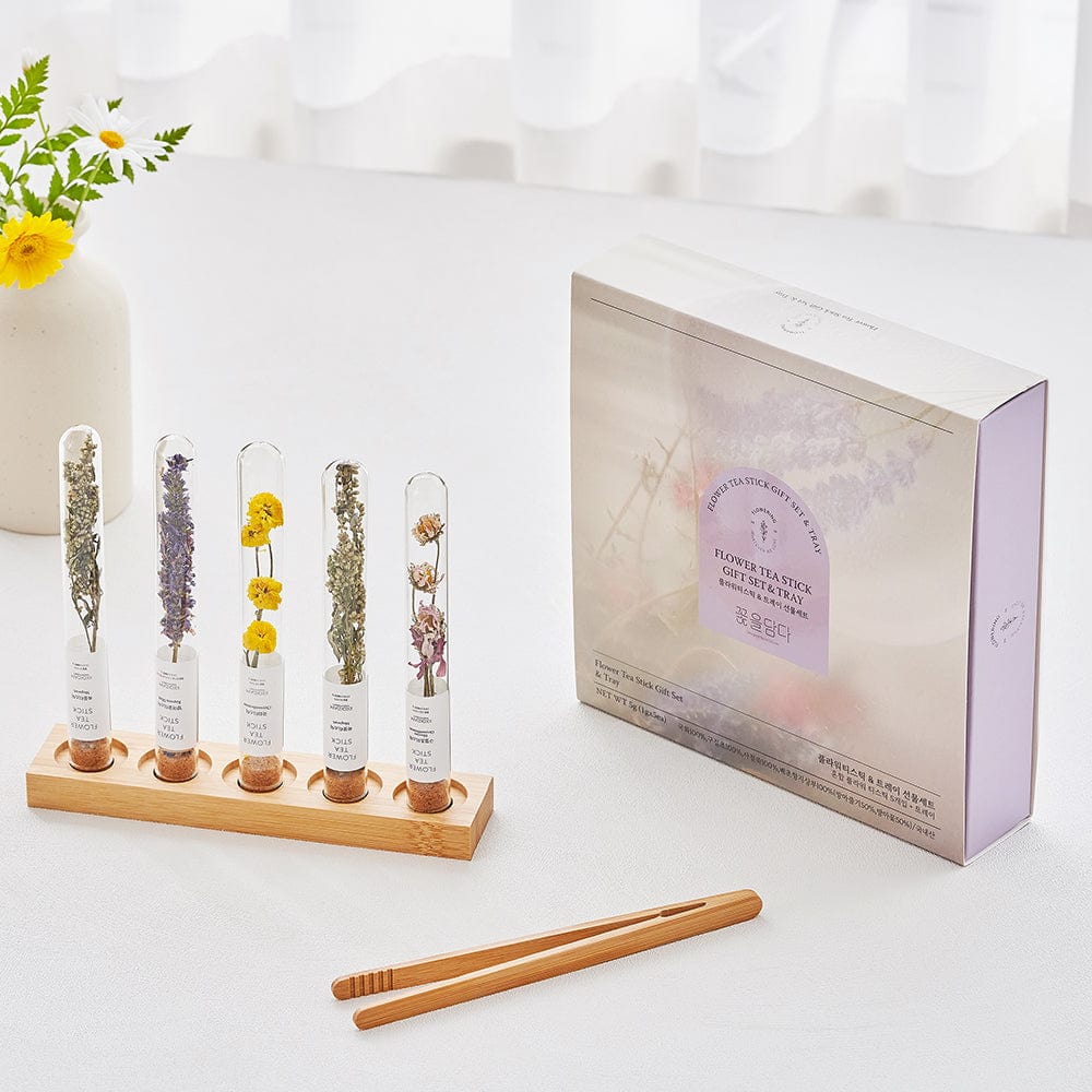Assorted Flower Teastick Gift Set &amp; Wood Tray