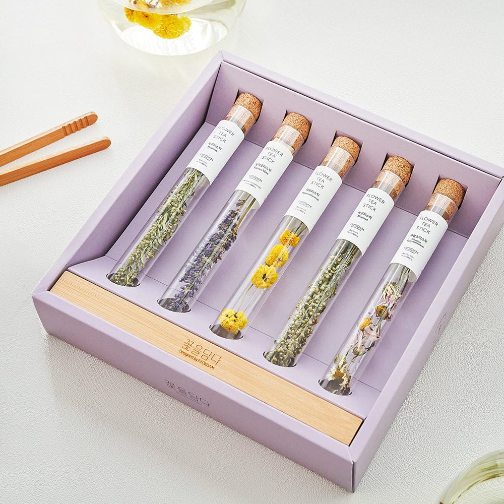 Assorted Flower Teastick Gift Set &amp; Wood Tray
