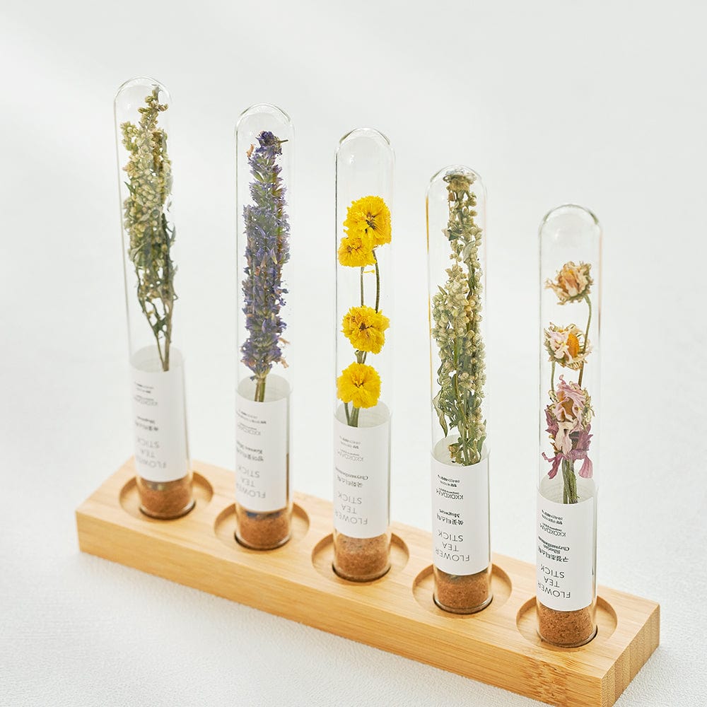Assorted Flower Teastick Gift Set &amp; Wood Tray