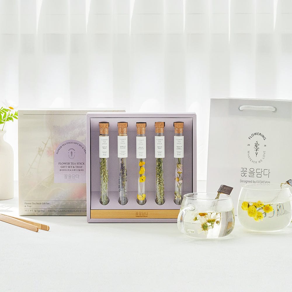 Assorted Flower Teastick Gift Set &amp; Wood Tray