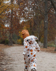 Winter Jumpsuit with Teddy Lining for Babies and Kids - Black and Orange Dots