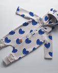 Eared Jumpsuit for Babies and Kids - Blue Hearts