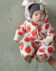 Winter Jumpsuit with Teddy Lining for Babies and Kids - Strawberries