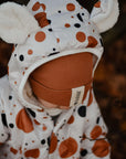 Winter Jumpsuit with Teddy Lining for Babies and Kids - Black and Orange Dots