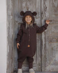 Eared Jumpsuit for Babies and Kids - Chocolate