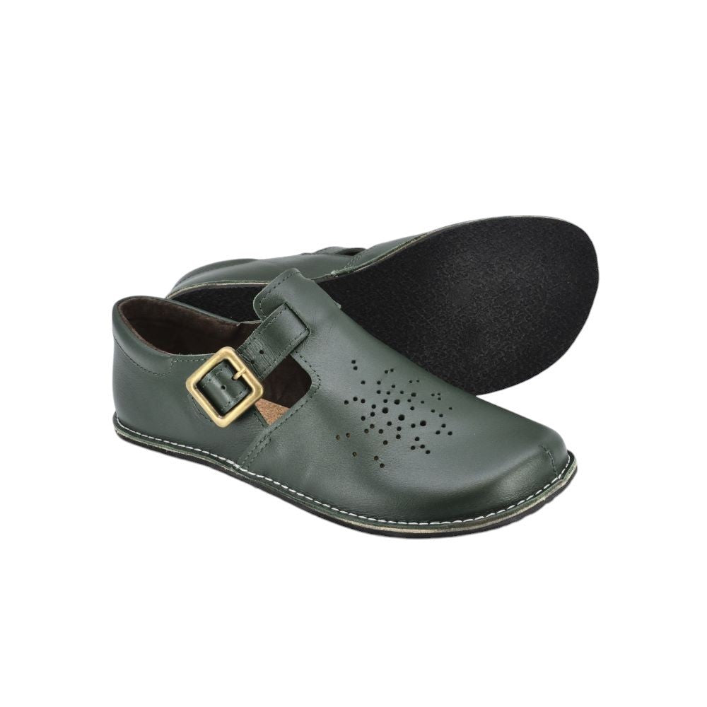 Dark Green Wide Toe Leather Shoes