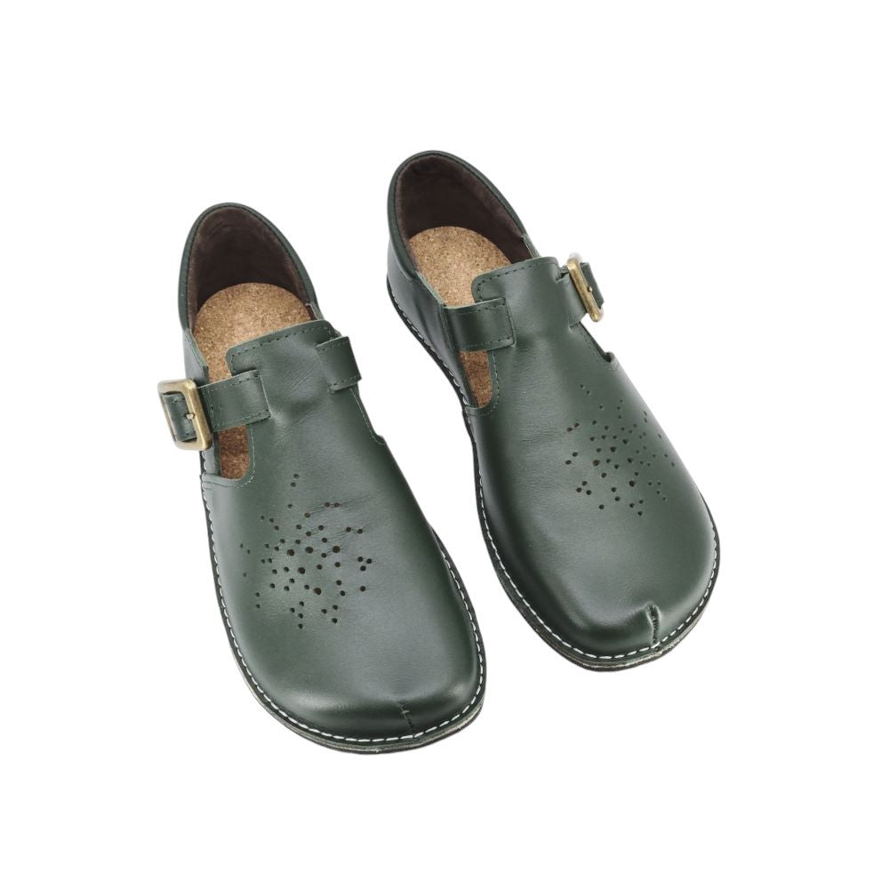 Dark Green Wide Toe Leather Shoes