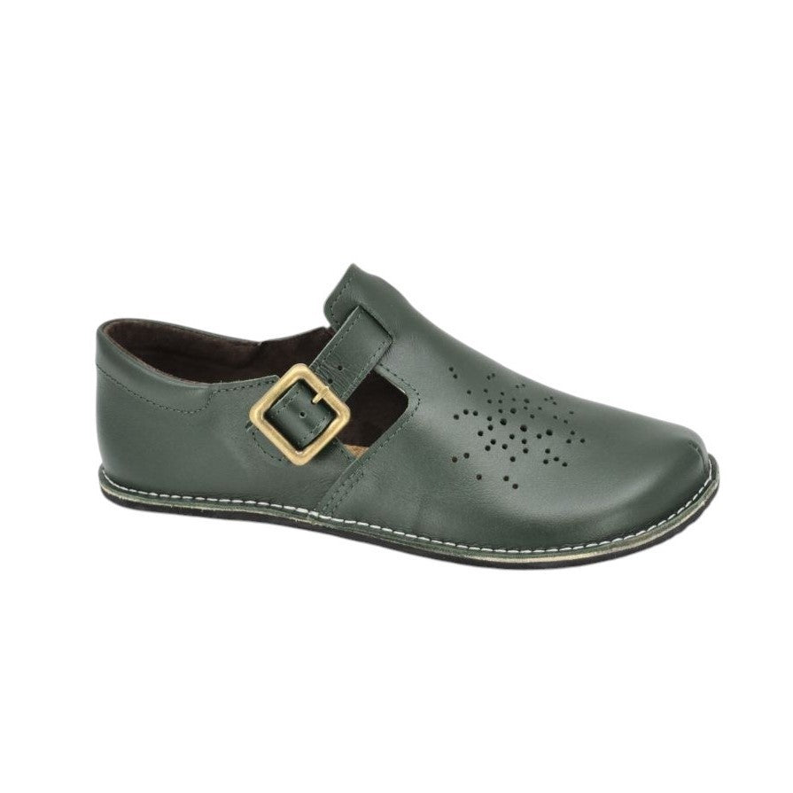 Dark Green Wide Toe Leather Shoes