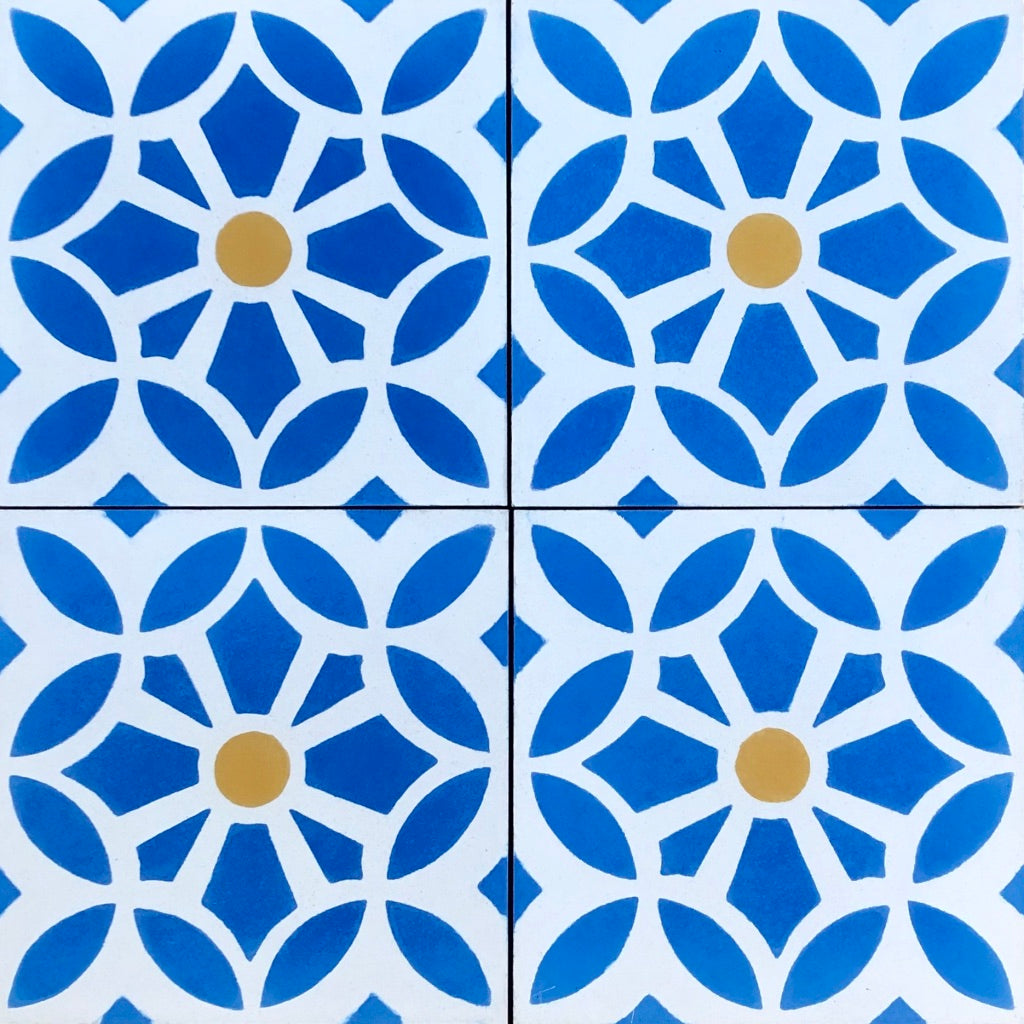 Luxury MAROQ cement floor tiles, turquoise and white Moroccan design, premium handcrafted timeless tiles for walls and floors by Maria Starling Design at brixbailey.com