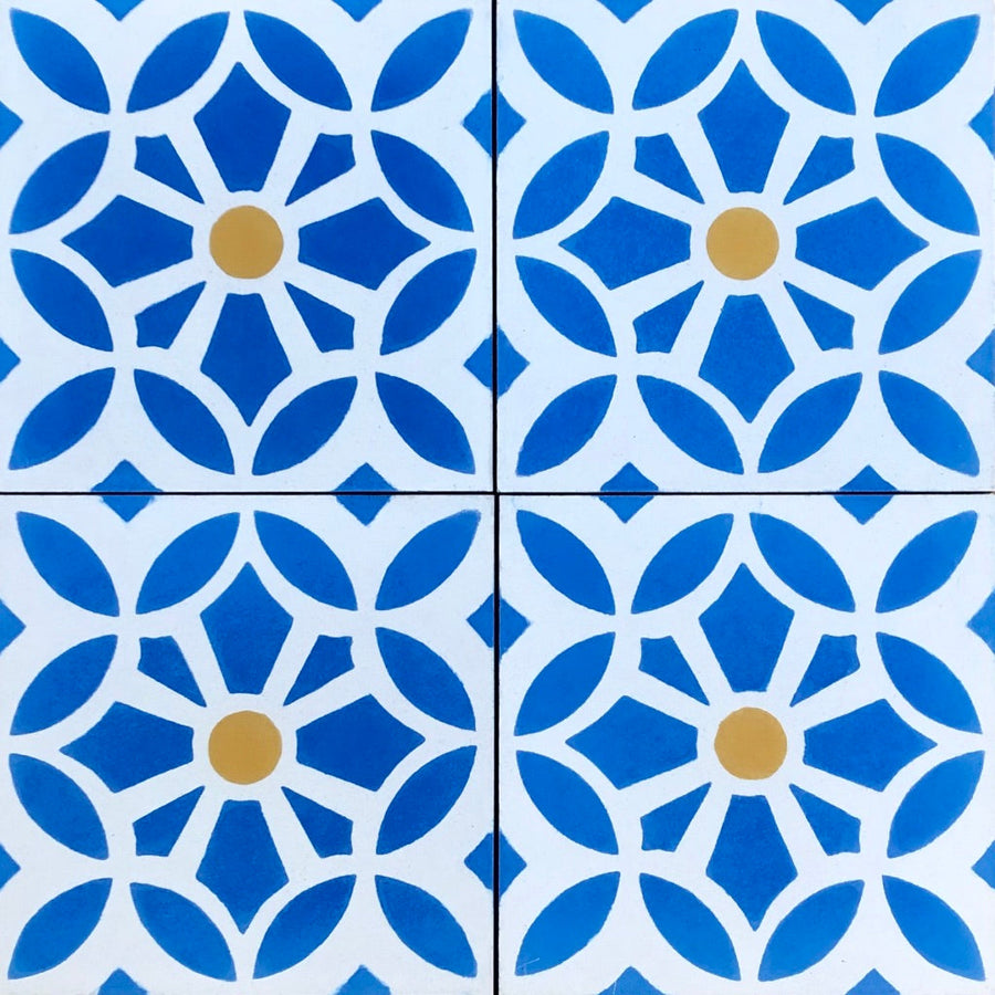Luxury MAROQ cement floor tiles, turquoise and white Moroccan design, premium handcrafted timeless tiles for walls and floors by Maria Starling Design at brixbailey.com