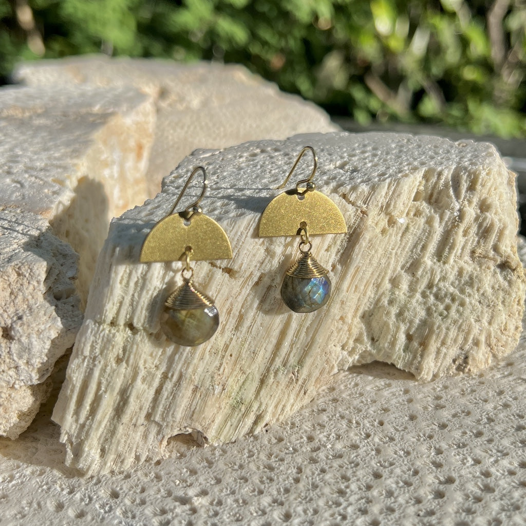 Labradorite Moon Earrings