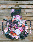 Black Floral Apron with Ruffles for Women