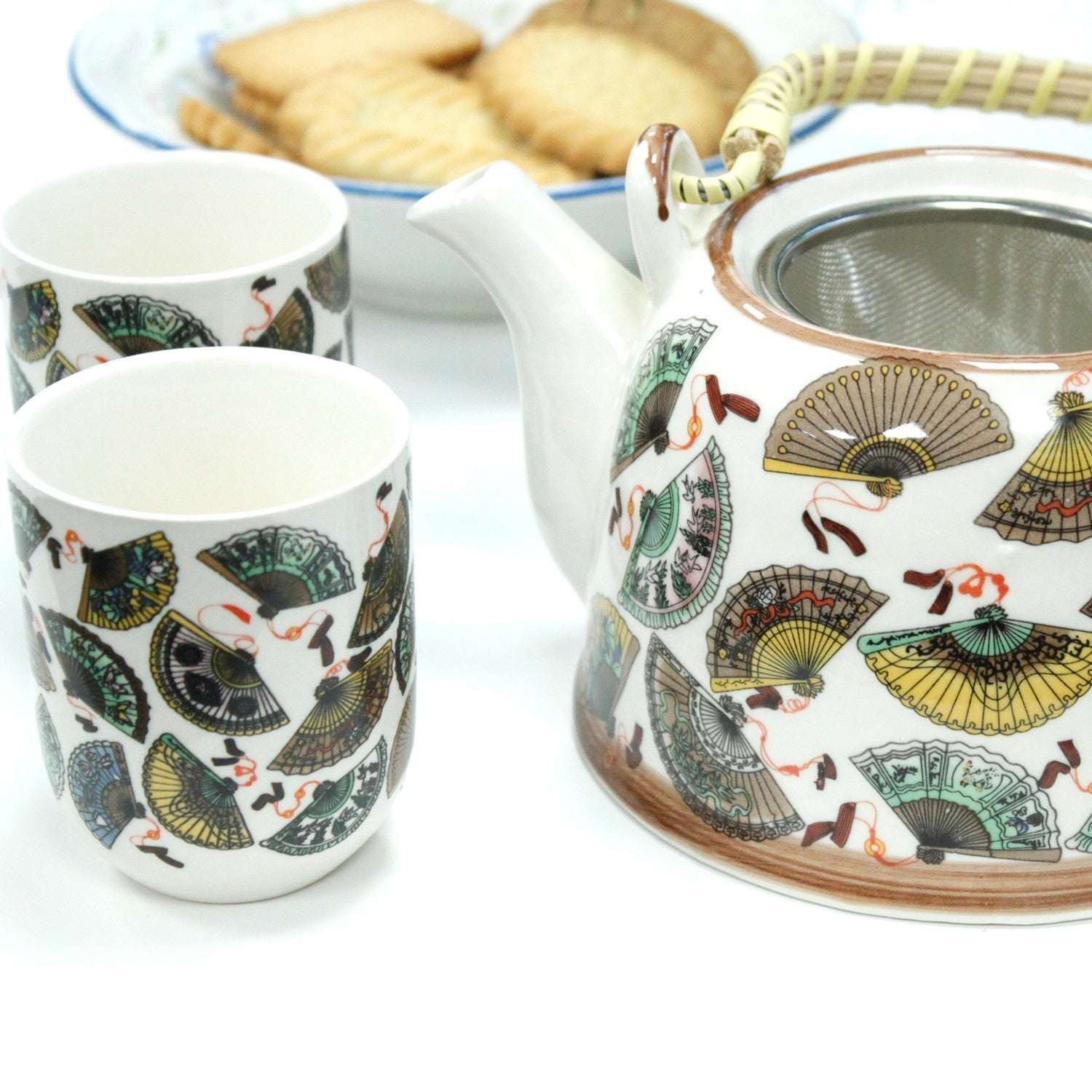 Large Herbal Teapot - China Fan Design