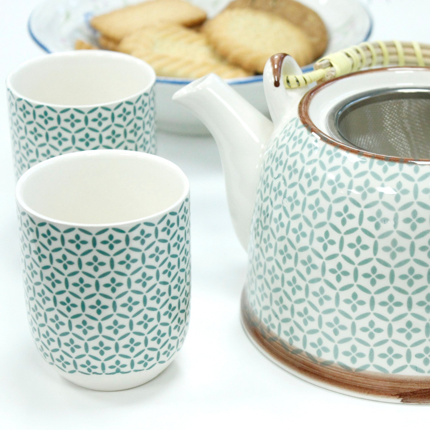 Large Herbal Teapot - Green Mosaic Design