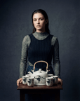Large Herbal Teapot - White Stone Oriental Design