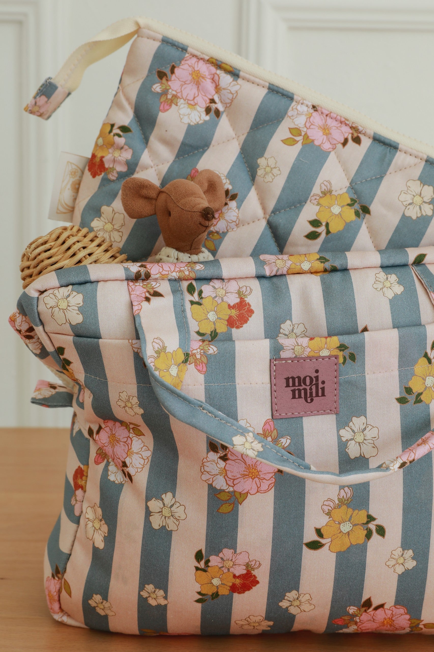 Makeup Bag Set in Blue Stripes