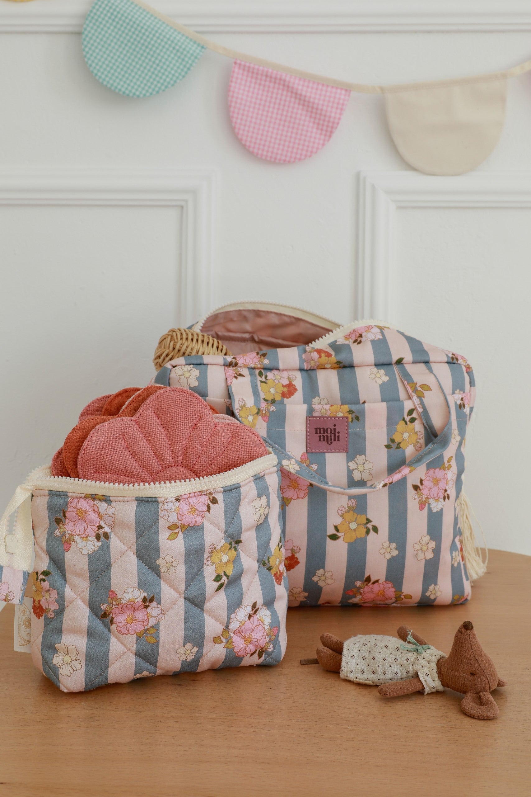 Spacious Blue Striped Makeup Bag