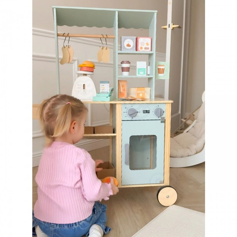 Large Wooden Food Truck Role Play Set 73 Pieces