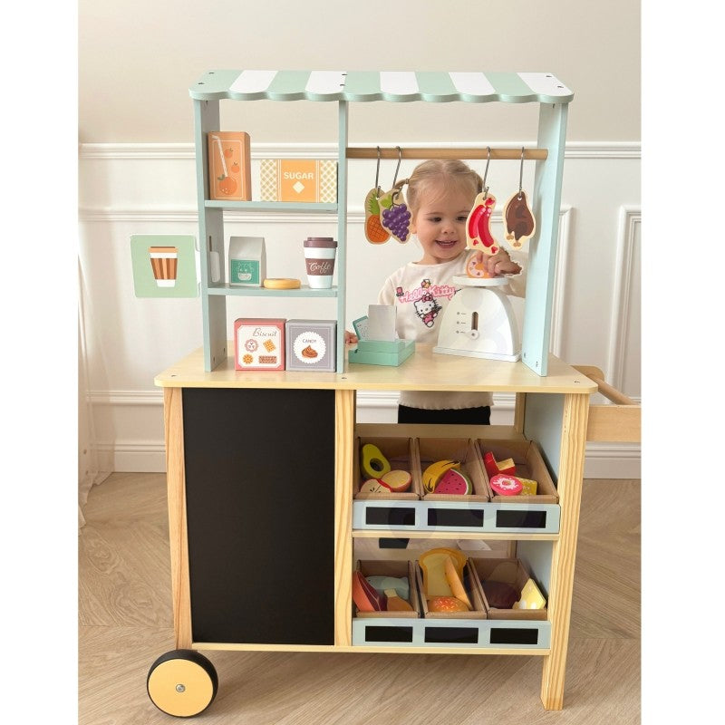 Large Wooden Food Truck Role Play Set 73 Pieces