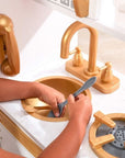 White and Gold Wooden Toy Kitchen for Pretend Play