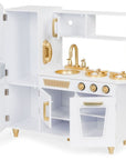 White and Gold Wooden Toy Kitchen for Pretend Play