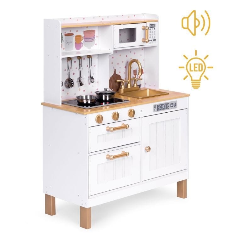 Wooden Play Kitchen with Lights and Sounds