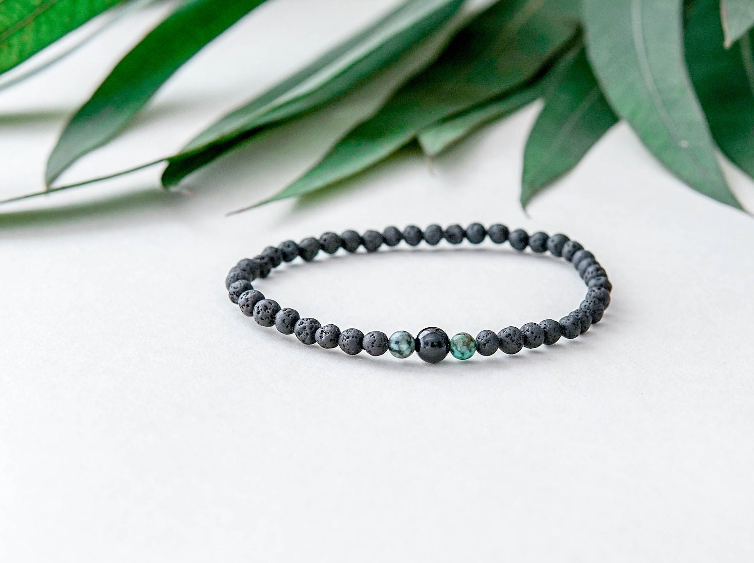 Lava Stone Bracelet with Onyx and Turquoise