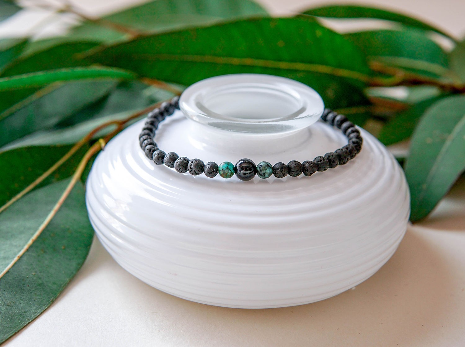 Lava Stone Bracelet with Onyx and Turquoise