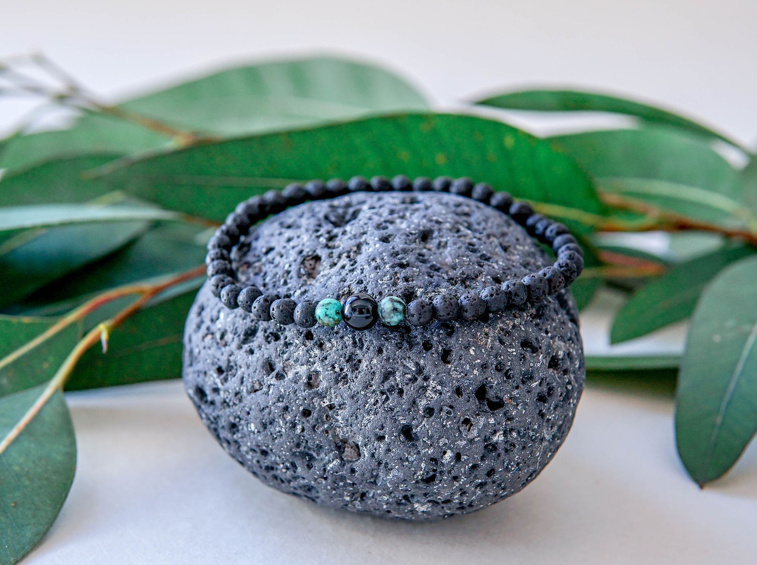 Lava Stone Bracelet with Onyx and Turquoise