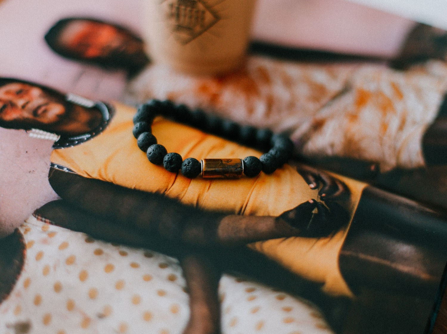 Lava Stone Bracelet with Tiger Eye Accent