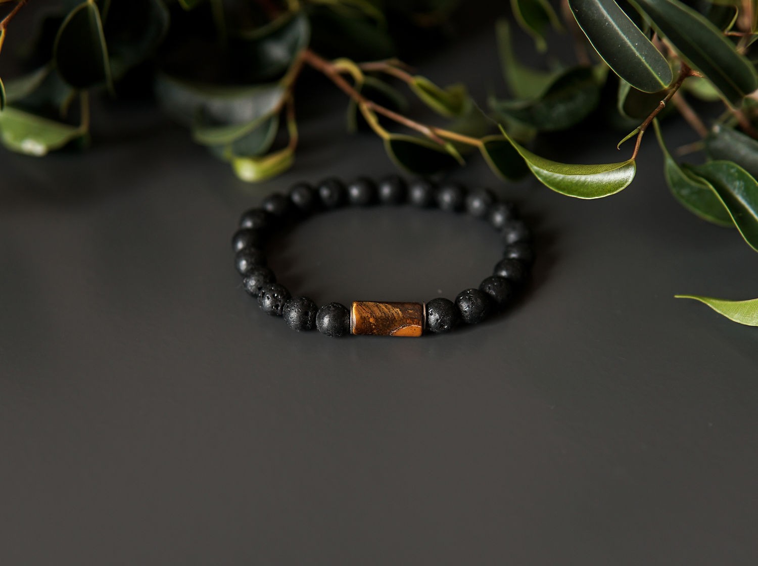 Lava Stone Bracelet with Tiger Eye Accent