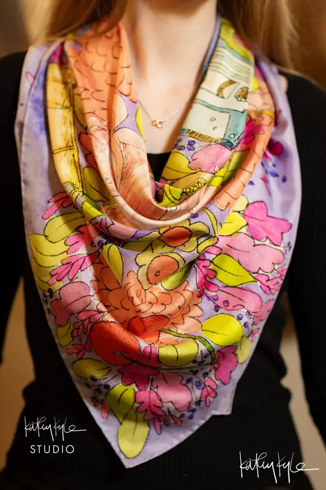 Lavender Floral Silk Scarf