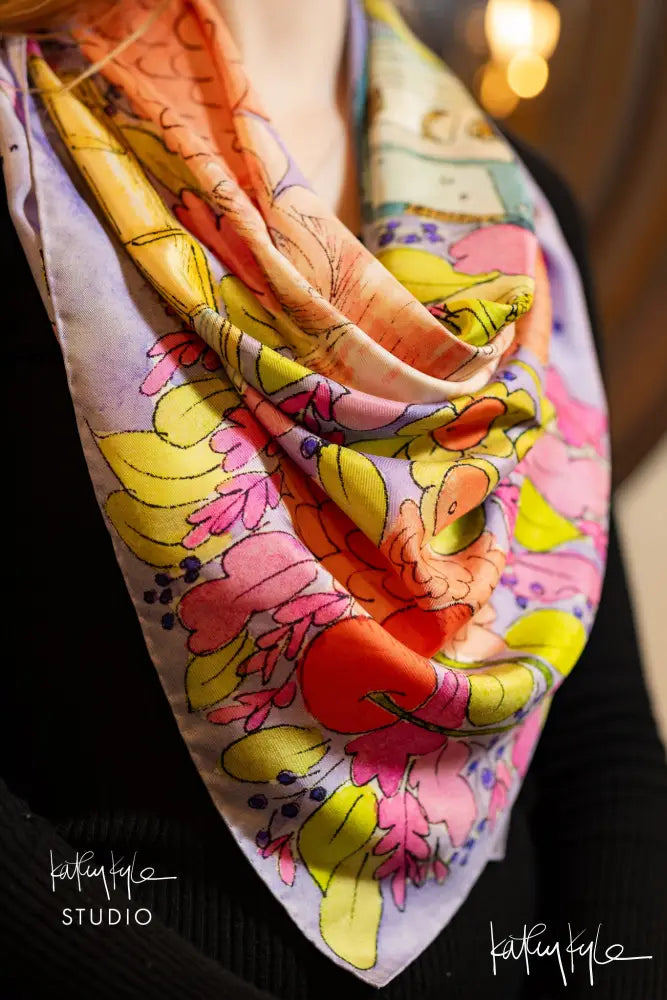 Lavender Floral Silk Scarf