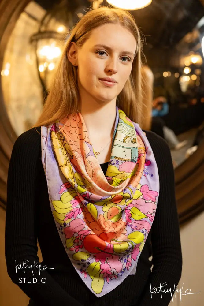 Lavender Floral Silk Scarf