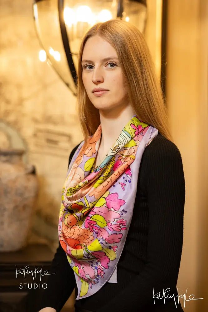 Lavender Floral Silk Scarf